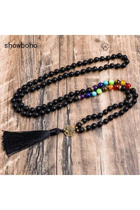8mm Matte Black Onyx 7 Chakra Beaded Knotted 108 Mala Necklace Meditation Yoga Spirit Luckly Energy Jewelry Japamala Sets - Mystic Oasis Gifts