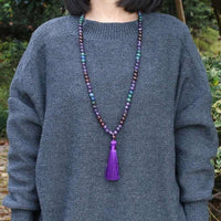 8mm Natural Garnet Japamala Necklace For Women Amethyst Quartz Beads Meditation 108 Mala Handmade Tassel Yoga Gift Jewelry Set - Mystic Oasis Gifts