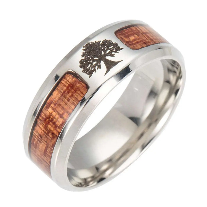 a wedding ring with a tree on it