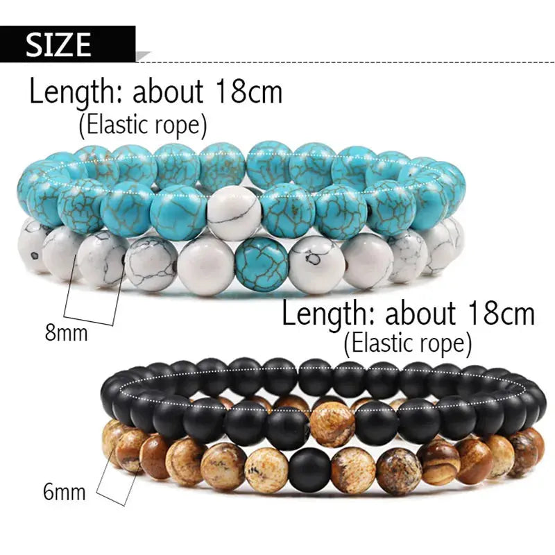 a stack of bracelets with turquoise and white beads