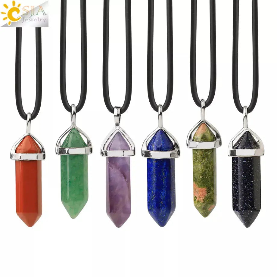 a set of four necklaces with different colored stones