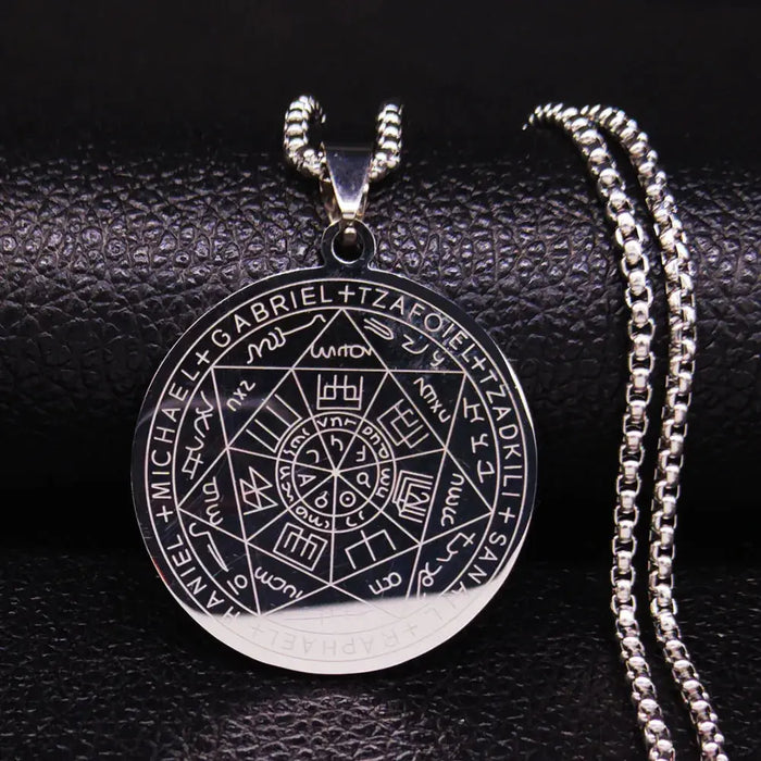 Seven Archangels Amulet Stainless Steel Necklaces Men Seal of Salomon Talisman Christian Protection Jewelry collar hombre N1162 Mystic Oasis Gifts