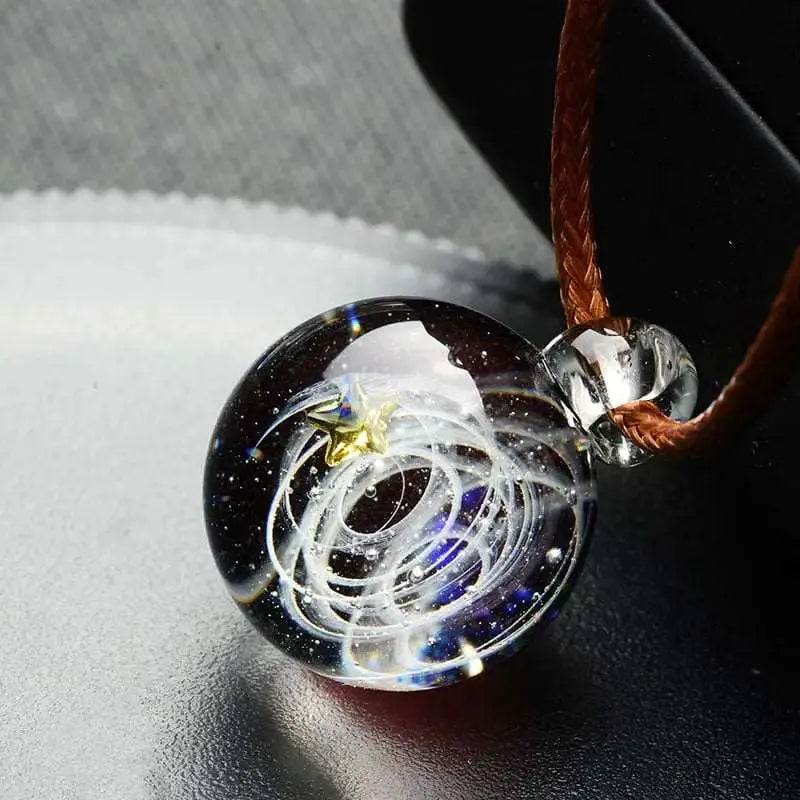 BOEYCJR Universe Glass Bead Planets Pendant Necklace Galaxy Rope Chain Solar System Design Necklace for Women - Mystic Oasis Gifts