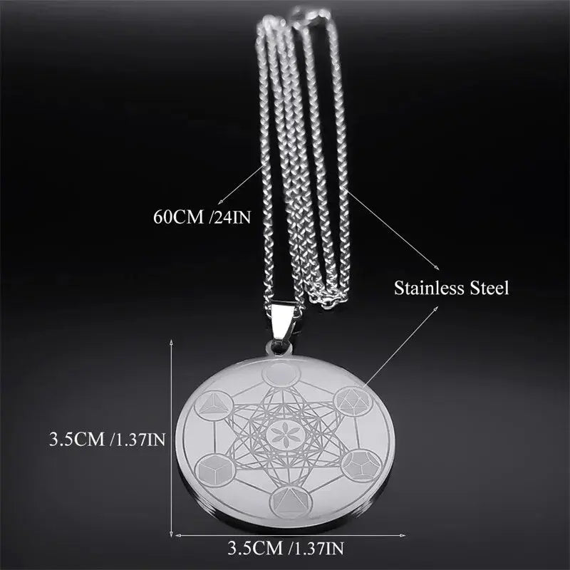 Metatron Archangel Angel Seal Necklace Sacred Geometry Solomon Stainless Steel Silver Color Pendant Necklaces Jewelry N3055S04 Mystic Oasis Gifts