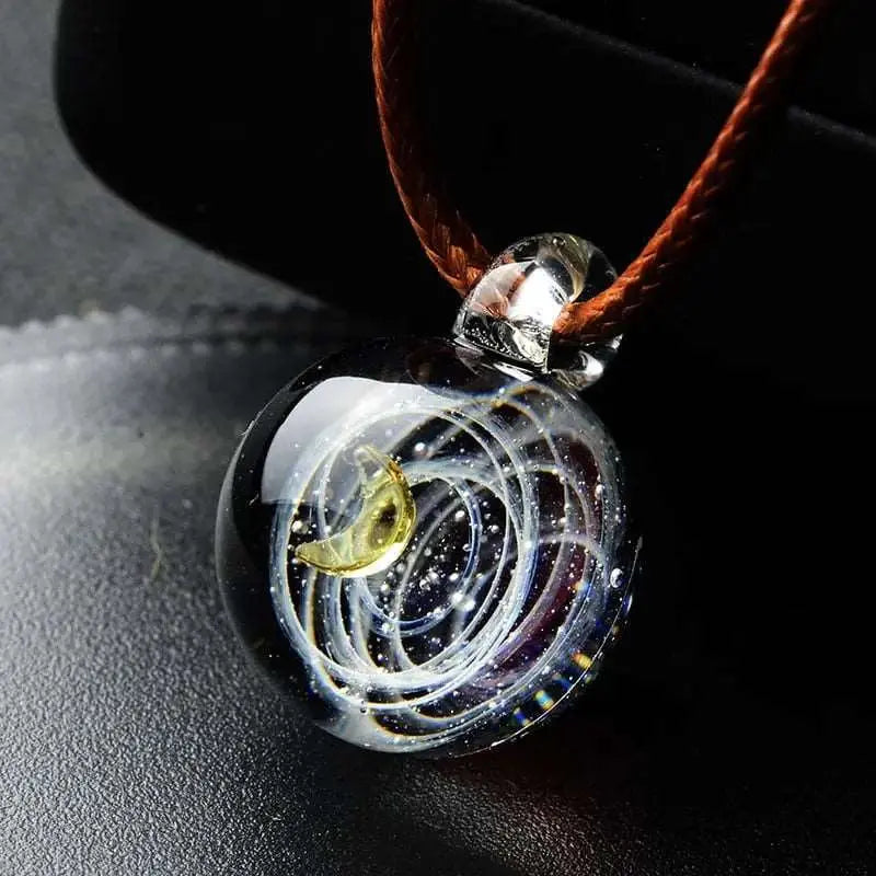 BOEYCJR Universe Glass Bead Planets Pendant Necklace Galaxy Rope Chain Solar System Design Necklace for Women - Mystic Oasis Gifts