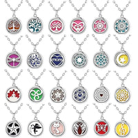 a bunch of necklaces with different designs on them