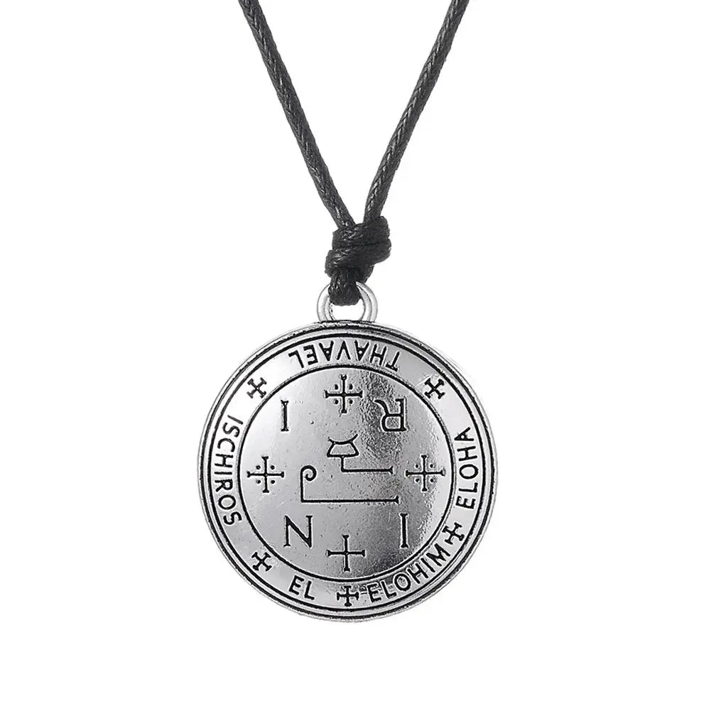 Key of Solomon Round Pendant Necklace The Seal of The Seven Archangels Talisman Rope Chain Amulet Stainless Steel Long Necklaces Mystic Oasis Gifts