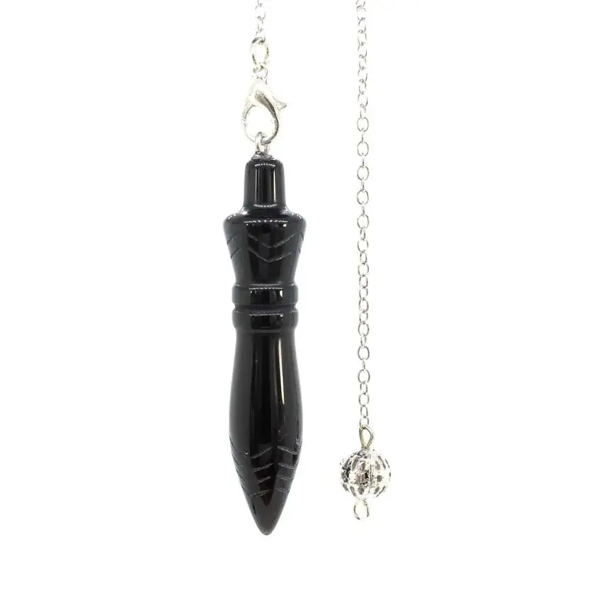 a black necklace with a silver ball hanging from it