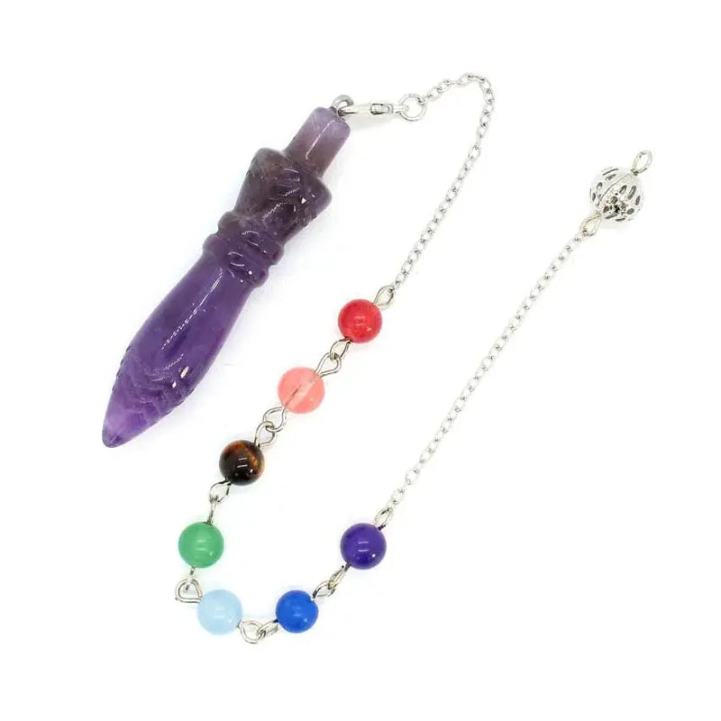 a necklace with a purple bead and a purple bead on it