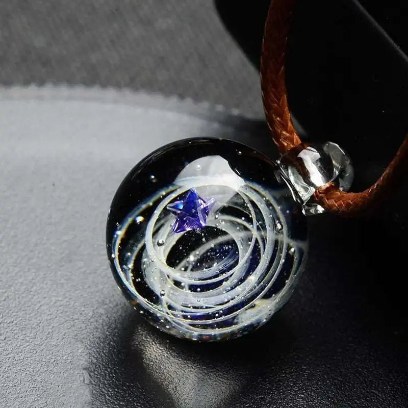 BOEYCJR Universe Glass Bead Planets Pendant Necklace Galaxy Rope Chain Solar System Design Necklace for Women - Mystic Oasis Gifts