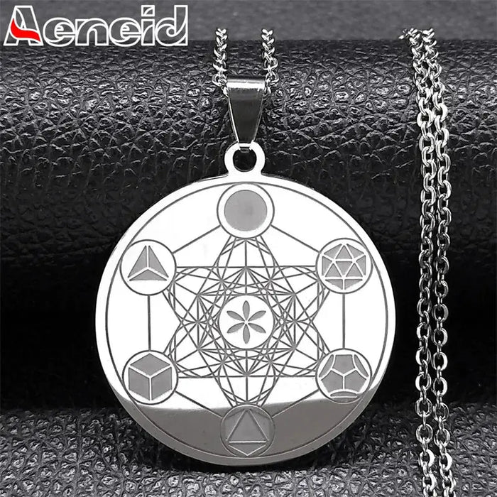 Metatron Archangel Angel Seal Necklace Sacred Geometry Solomon Stainless Steel Silver Color Pendant Necklaces Jewelry N3055S04 Mystic Oasis Gifts
