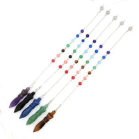 a set of six necklaces with different colored beads
