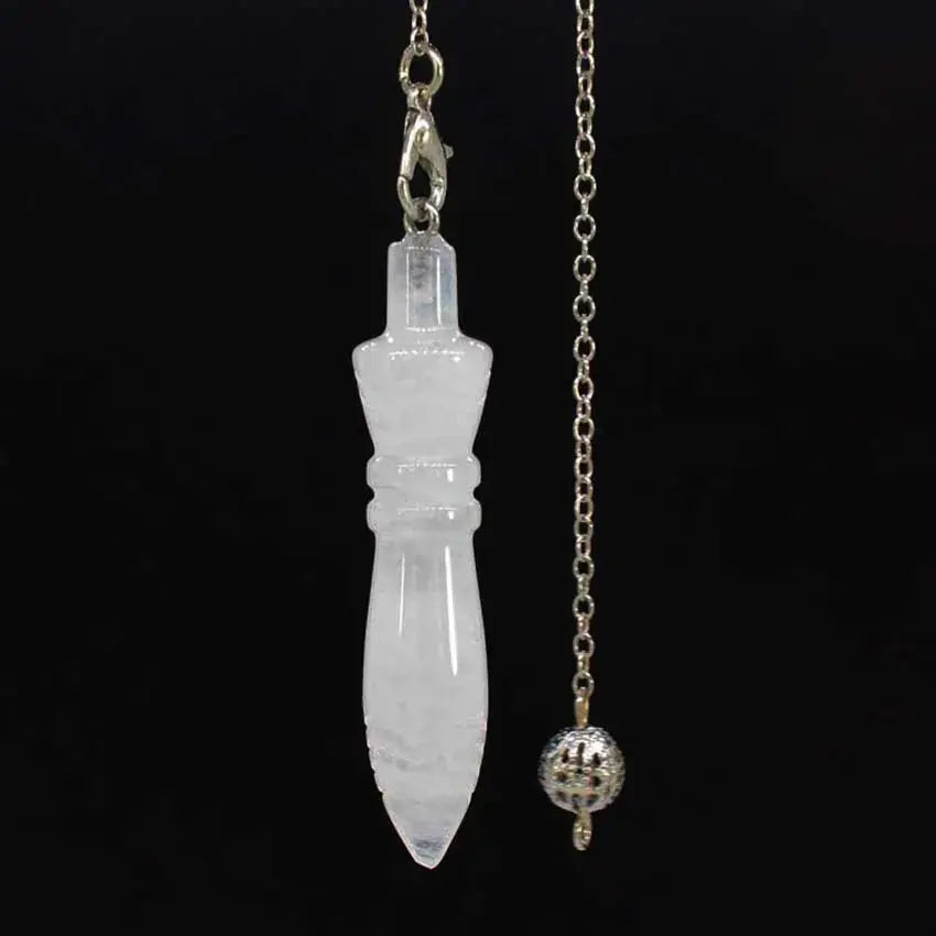 a necklace with a glass bottle hanging from it's side