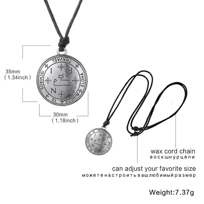Key of Solomon Round Pendant Necklace The Seal of The Seven Archangels Talisman Rope Chain Amulet Stainless Steel Long Necklaces Mystic Oasis Gifts