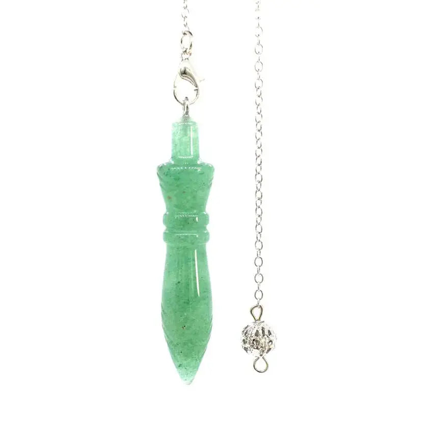 a necklace with a green bead hanging from it