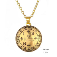 Key of Solomon Round Pendant Necklace The Seal of The Seven Archangels Talisman Rope Chain Amulet Stainless Steel Long Necklaces Mystic Oasis Gifts