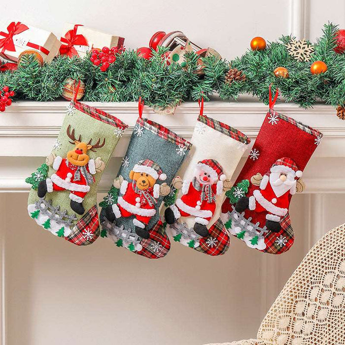 Four linen Christmas gift stockings