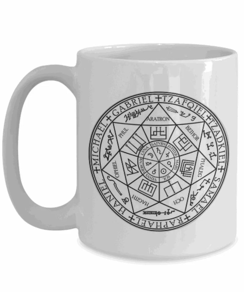 a white coffee mug with the seal of solomon solomon solomon solomon solomon solomon solomon solomon