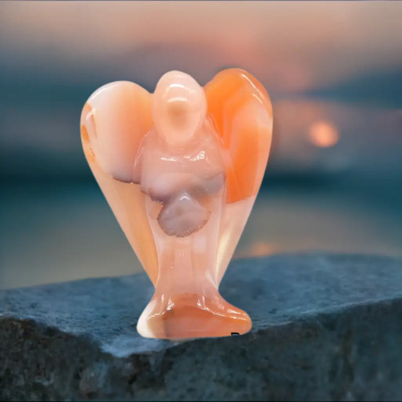 red agate carved guardian angel - Mystic Oasis