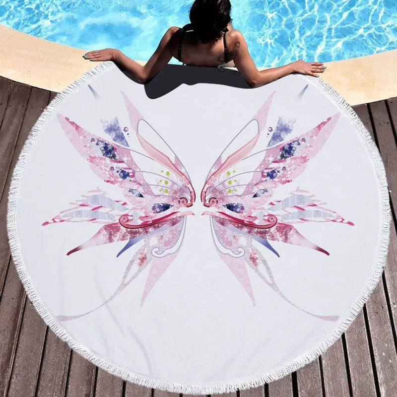 Summer Microfiber Round Beach Towel Circle Fairy Cupid Wings Print Shower Bath Towels Yoga Mat Blanket toalla de playa redonda 11