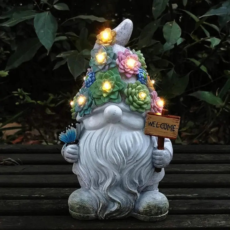 Outdoor Garden Dwarf Statue-resin Dwarf Statue Carrying Magic Ball Solar Led Light Welcome Sign Gnome Yard Lawn Large Figurine 15