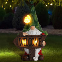 Outdoor Garden Dwarf Statue-resin Dwarf Statue Carrying Magic Ball Solar Led Light Welcome Sign Gnome Yard Lawn Large Figurine 12