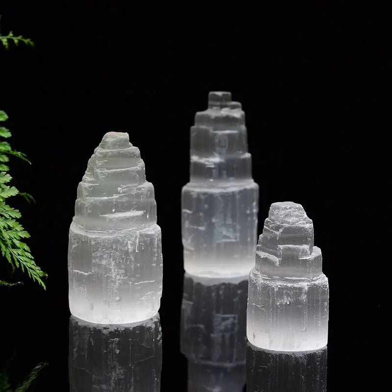 90-200g Natural Selenite Gypsum Lamp Natural Reiki Gypsum Tower Crystal Ore Ornaments Craft Decor Home  DIY Gifts Mineral Decor - Mystic Oasis Gifts