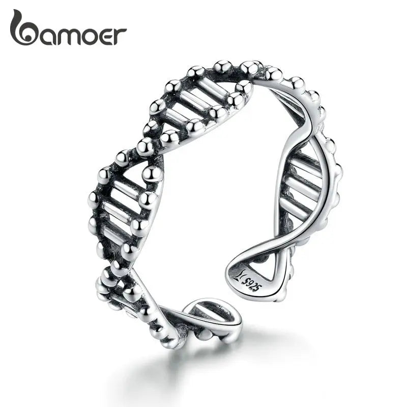 bamoer Original Design 925 Sterling Silver DNA Open Adjustable Finger Rings for Women Free Size Ring Fashion Jewelry SCR643 1