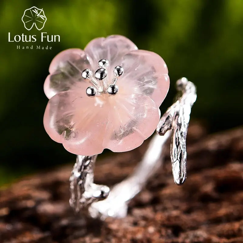 Lotus Fun Real 925 Sterling Silver Natural Gemstones Fine Jewelry Cute Flower in the Rain Ring Open Rings for Women Accessories 4