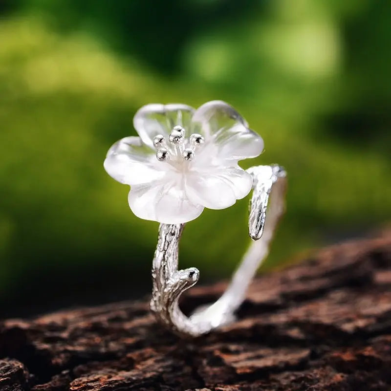 Lotus Fun Real 925 Sterling Silver Natural Gemstones Fine Jewelry Cute Flower in the Rain Ring Open Rings for Women Accessories 9