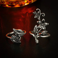 Tocona 4pcs/set Antique Silver Color Vintage Bohemia Ring Set Rose Flower Rings for Women Charm Bohemia Floral Knuckle Ring 6047 7