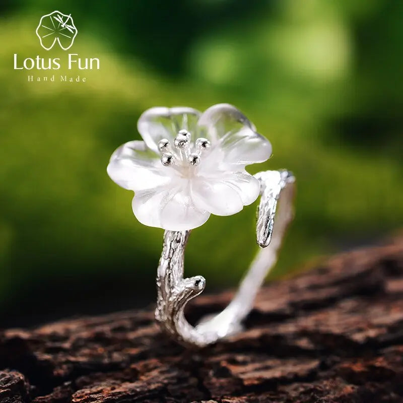 Lotus Fun Real 925 Sterling Silver Natural Gemstones Fine Jewelry Cute Flower in the Rain Ring Open Rings for Women Accessories 6