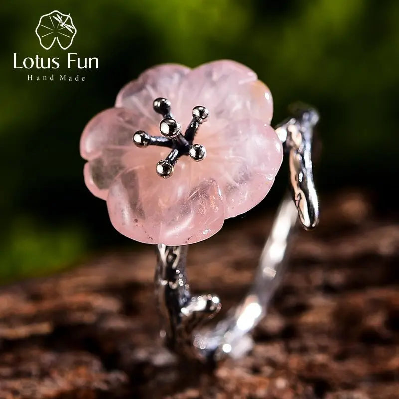 Lotus Fun Real 925 Sterling Silver Natural Gemstones Fine Jewelry Cute Flower in the Rain Ring Open Rings for Women Accessories 3