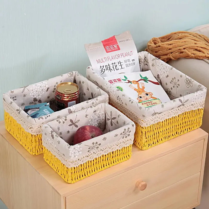 3 Sizes/Set Handmade Straw Storage Baskets Household Items Snacks Fruit Debris Cosmetic Laundry Finishing Storage Basket - Mystic Oasis Gifts