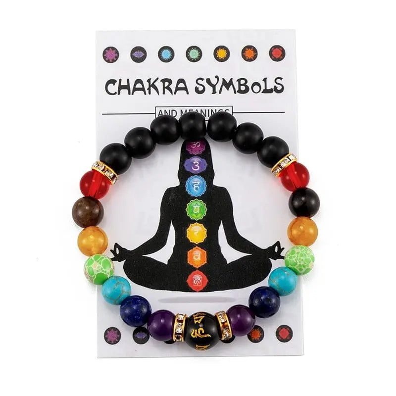 7 Chakra Bracelet with Meaning Cardfor Men Women Natural Crystal Healing Anxiety Jewellery Mandala Yoga Meditation Bracelet Gift - Mystic Oasis Gifts