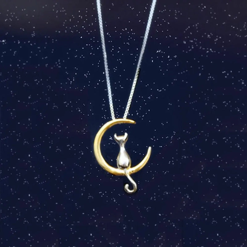 Fashion Cute Animal Cat Moon Pendant Necklace Charm Gold Silver Color Box Chain Necklace Kitten Pet Lucky Jewelry For Women Gift 5