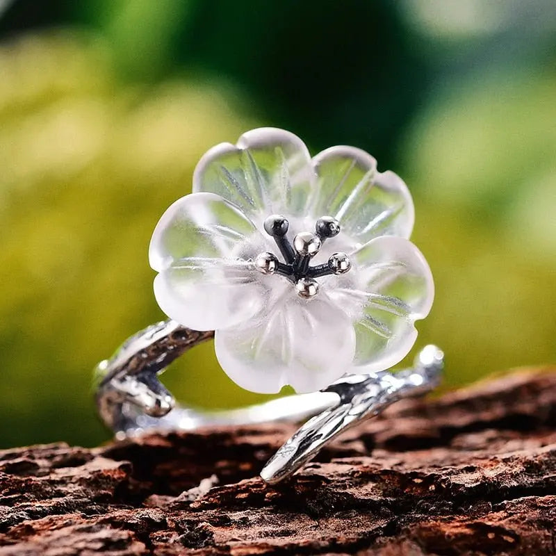 Lotus Fun Real 925 Sterling Silver Natural Gemstones Fine Jewelry Cute Flower in the Rain Ring Open Rings for Women Accessories 11