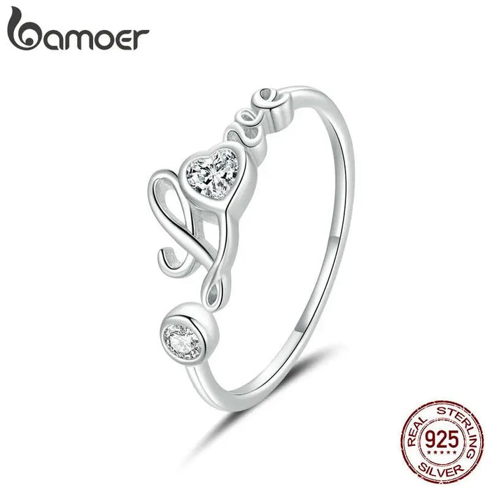 bamoer 925 Sterling Silver Love Ring Open Adjustable Finger Rings for Women Fine Wedding finger ring Jewelry 2020 New BSR146 1