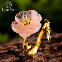 Lotus Fun Real 925 Sterling Silver Natural Gemstones Fine Jewelry Cute Flower in the Rain Ring Open Rings for Women Accessories 5