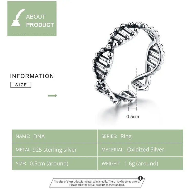 bamoer Original Design 925 Sterling Silver DNA Open Adjustable Finger Rings for Women Free Size Ring Fashion Jewelry SCR643 3