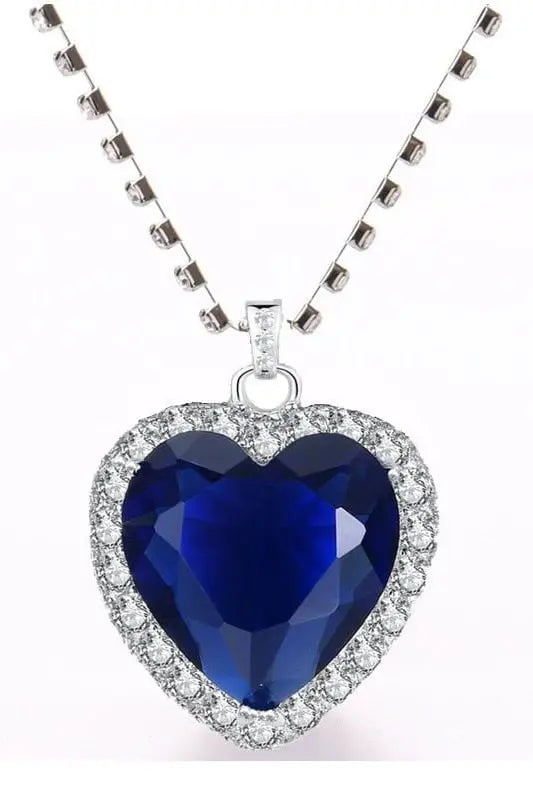 Titanic Heart of Ocean Blue Heart Love Forever Pendant Necklace with Titanic Earrings + Velvet Bag - Mystic Oasis Gifts