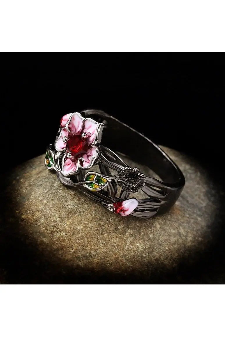 Exquisite Women&#39;s Jewelry Red Flower 925 Silver Ring Creative Elegant Women&#39;s Jewelry Attend Banquet Wedding Ring - Mystic Oasis Gifts