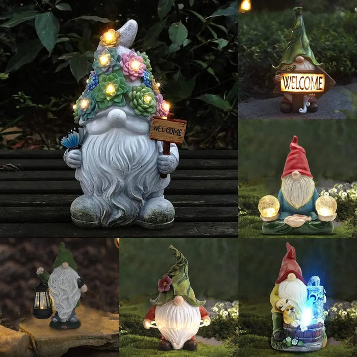 Outdoor Garden Dwarf Statue-resin Dwarf Statue Carrying Magic Ball Solar Led Light Welcome Sign Gnome Yard Lawn Large Figurine 1