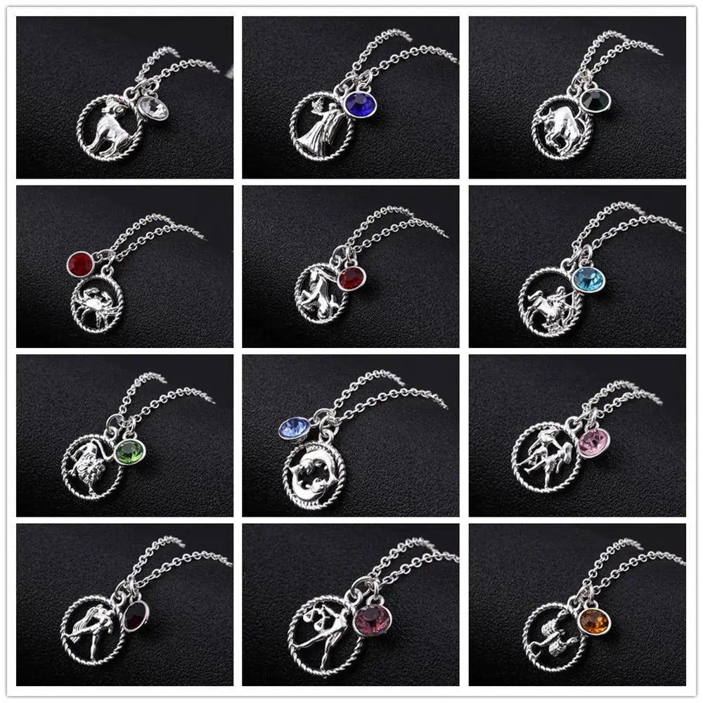 Skyrim Twelve Constellations Charm Necklace For Women Girl Zodiac Signs Jewelry Astrology Chokers Necklace Cancer Virgo Pisces 15