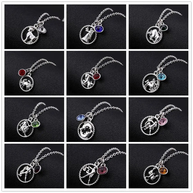 Skyrim Twelve Constellations Charm Necklace For Women Girl Zodiac Signs Jewelry Astrology Chokers Necklace Cancer Virgo Pisces 15