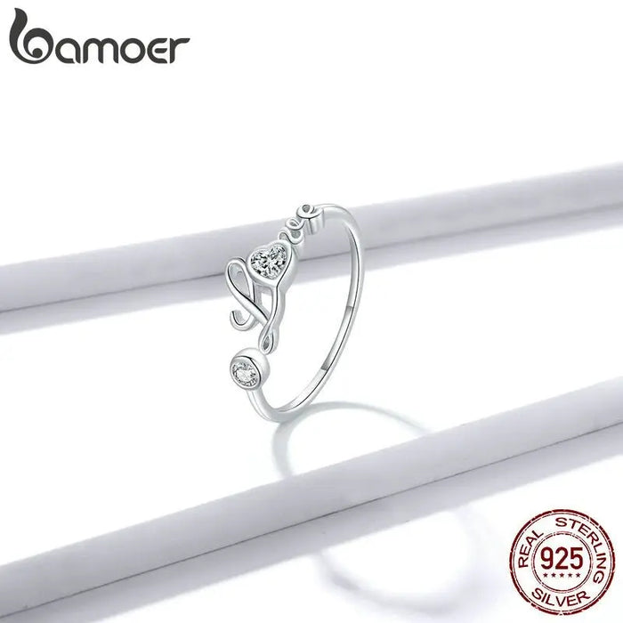 bamoer 925 Sterling Silver Love Ring Open Adjustable Finger Rings for Women Fine Wedding finger ring Jewelry 2020 New BSR146 2