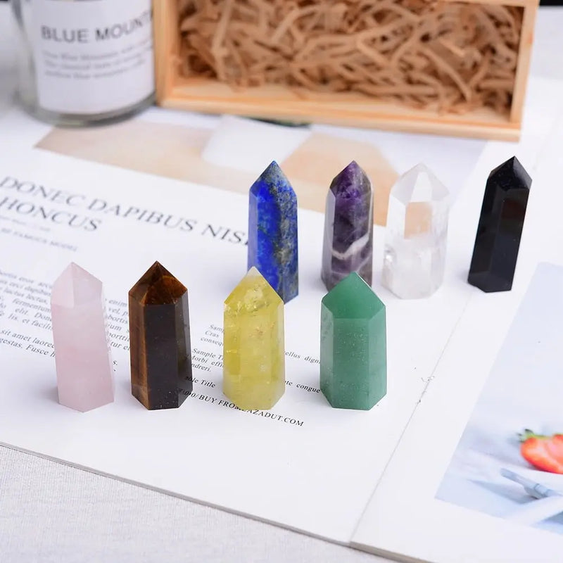 Wooden gifts Natural crystal Single Point Healing Crystal Wand 6 Faceted Reiki Chakra Stones Crystal Healing Prism for Reiki - Mystic Oasis Gifts