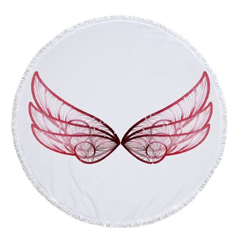 Summer Microfiber Round Beach Towel Circle Fairy Cupid Wings Print Shower Bath Towels Yoga Mat Blanket toalla de playa redonda 4