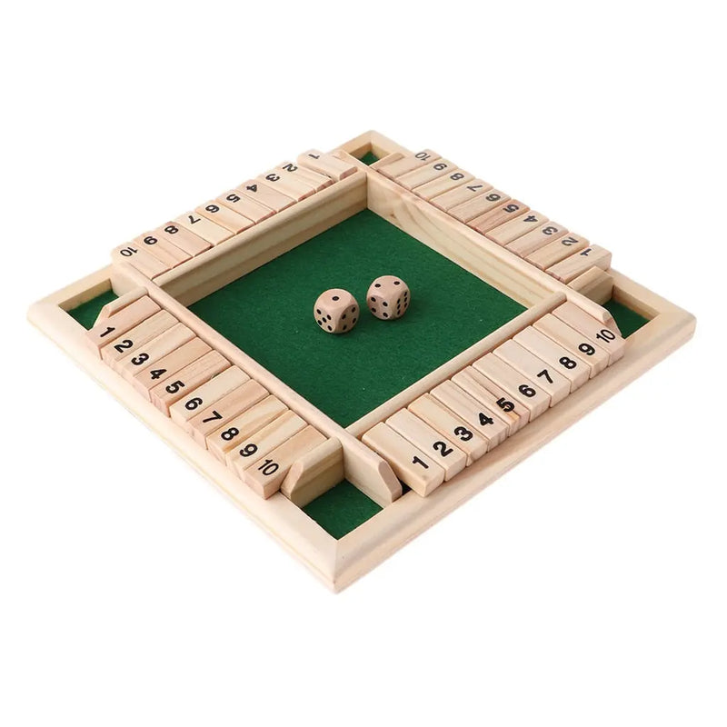 Deluxe Four Sided 10 Numbers Shut The Box Board Game Set Dice Party Club Drinking Games for Adults Families - Mystic Oasis Gifts