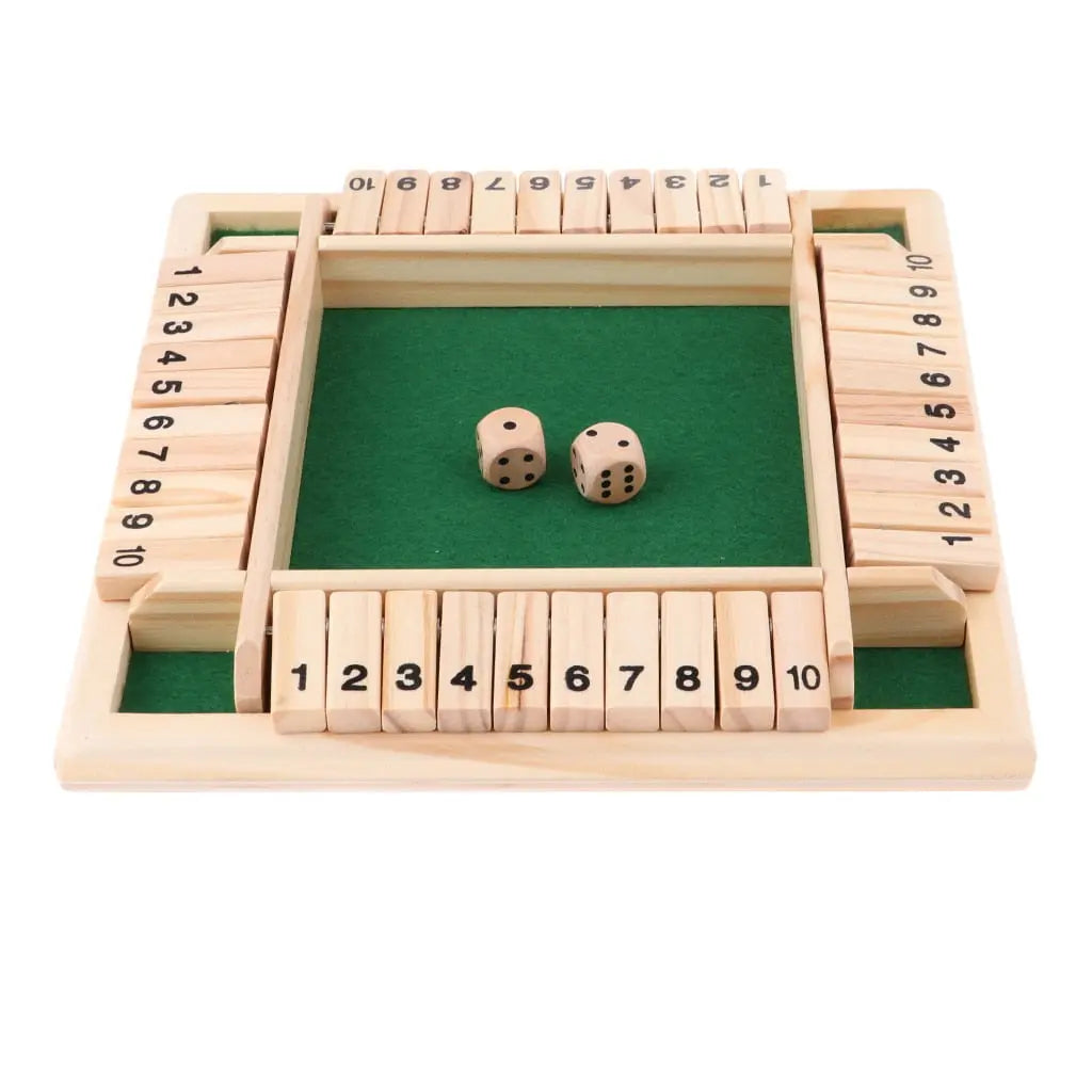 Deluxe Four Sided 10 Numbers Shut The Box Board Game Set Dice Party Club Drinking Games for Adults Families - Mystic Oasis Gifts